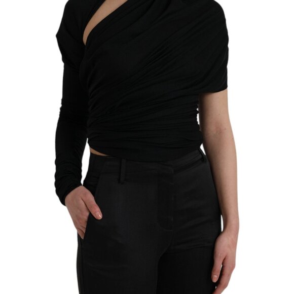 Dolce & Gabbana Black Wool Cutout Asymmetric Long Sleeve Top IT40 SM NWT - Picture 5 of 6